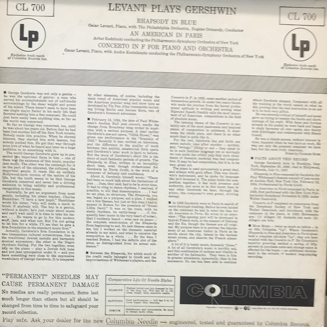- Rhapsody In Blue - Levant Plays Gershwin - Vinyl Record -