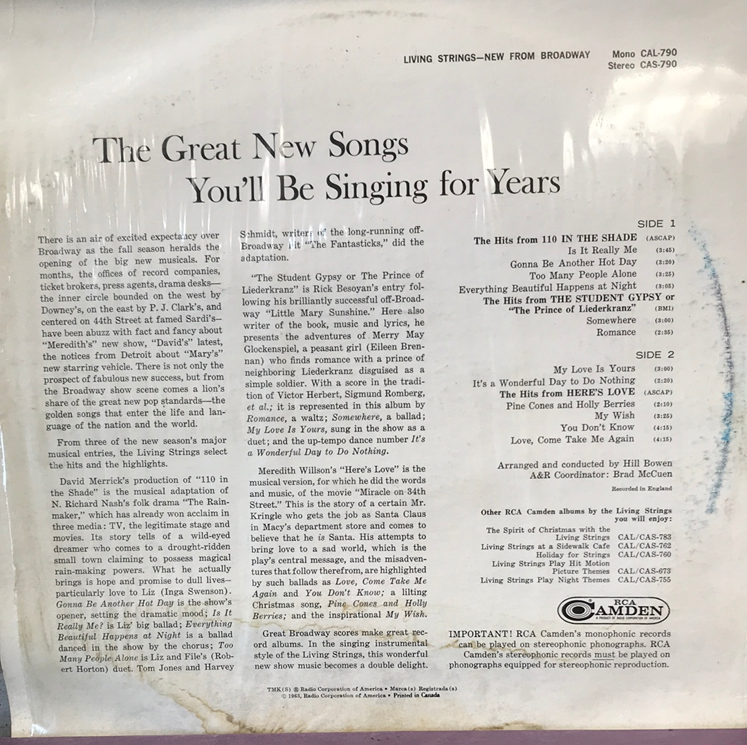 - Living Strings - New from Broadway - Vinyl Record -