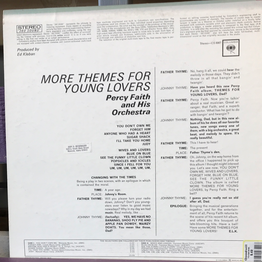 More Themes for Young Lovers - Percy Faith & his Orchestra - Vinyl Record - 33