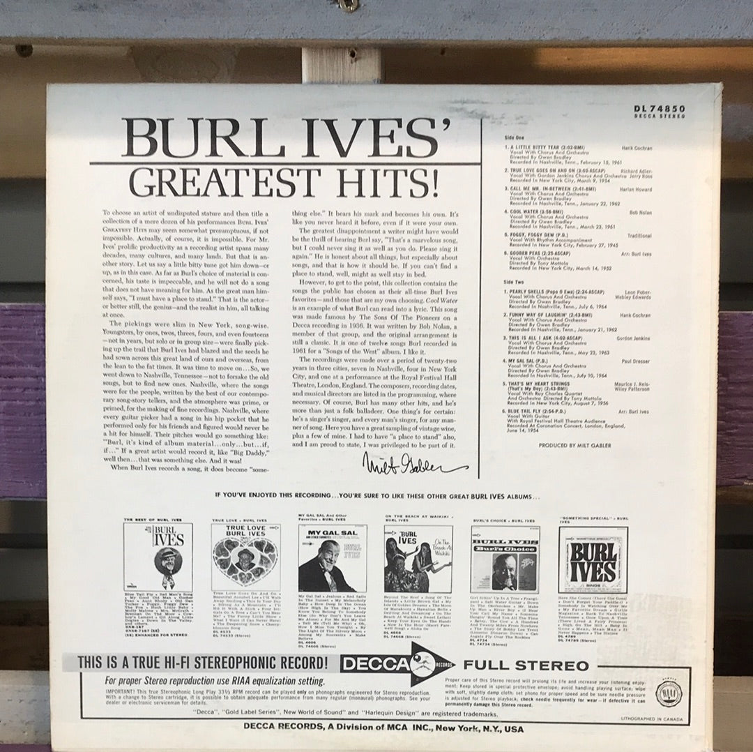 - Burl Ives - Greatest Hits - Vinyl Record -