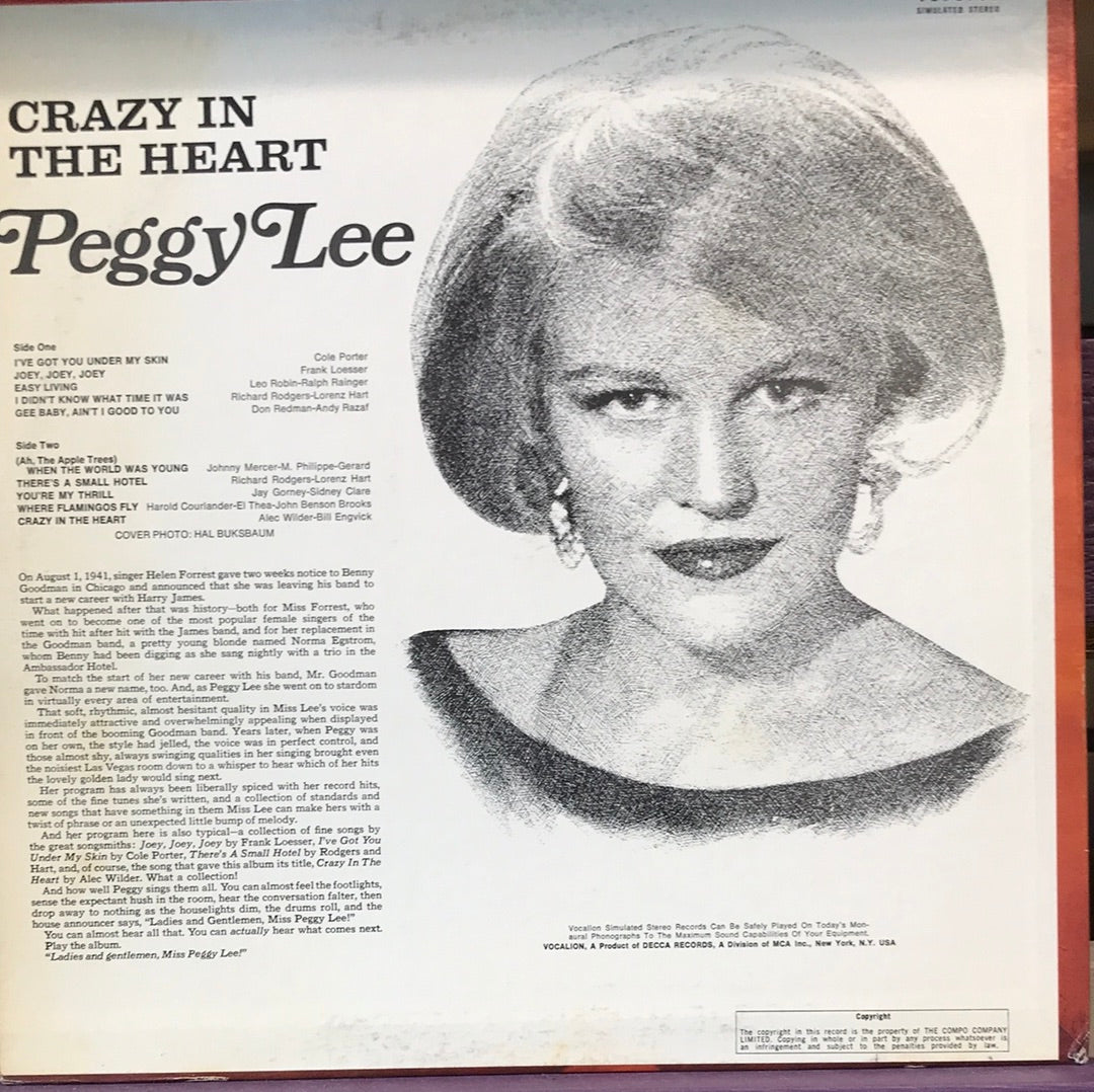 - Peggy Lee - Crazy in the Heart - Vinyl Record -