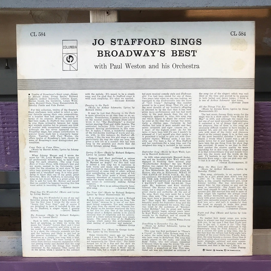 - Jo Stafford - Sings Broadway’s Best - Vinyl Record -