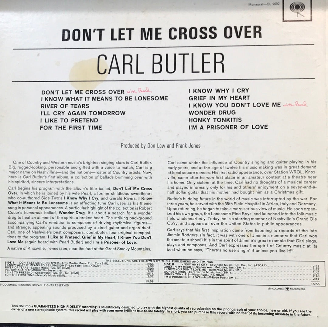 - Carl Butler Don’t Let Me Cross Over - Vinyl Record -
