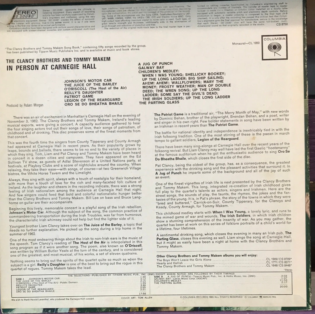 - The Clancy Brothers and Tommy Makem - In Person At Carnegie Hall - Vinyl Record -