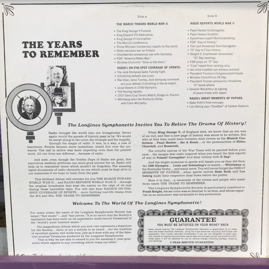 - The Years to Remember- Narrated by Frank Knight - Vinyl Record -