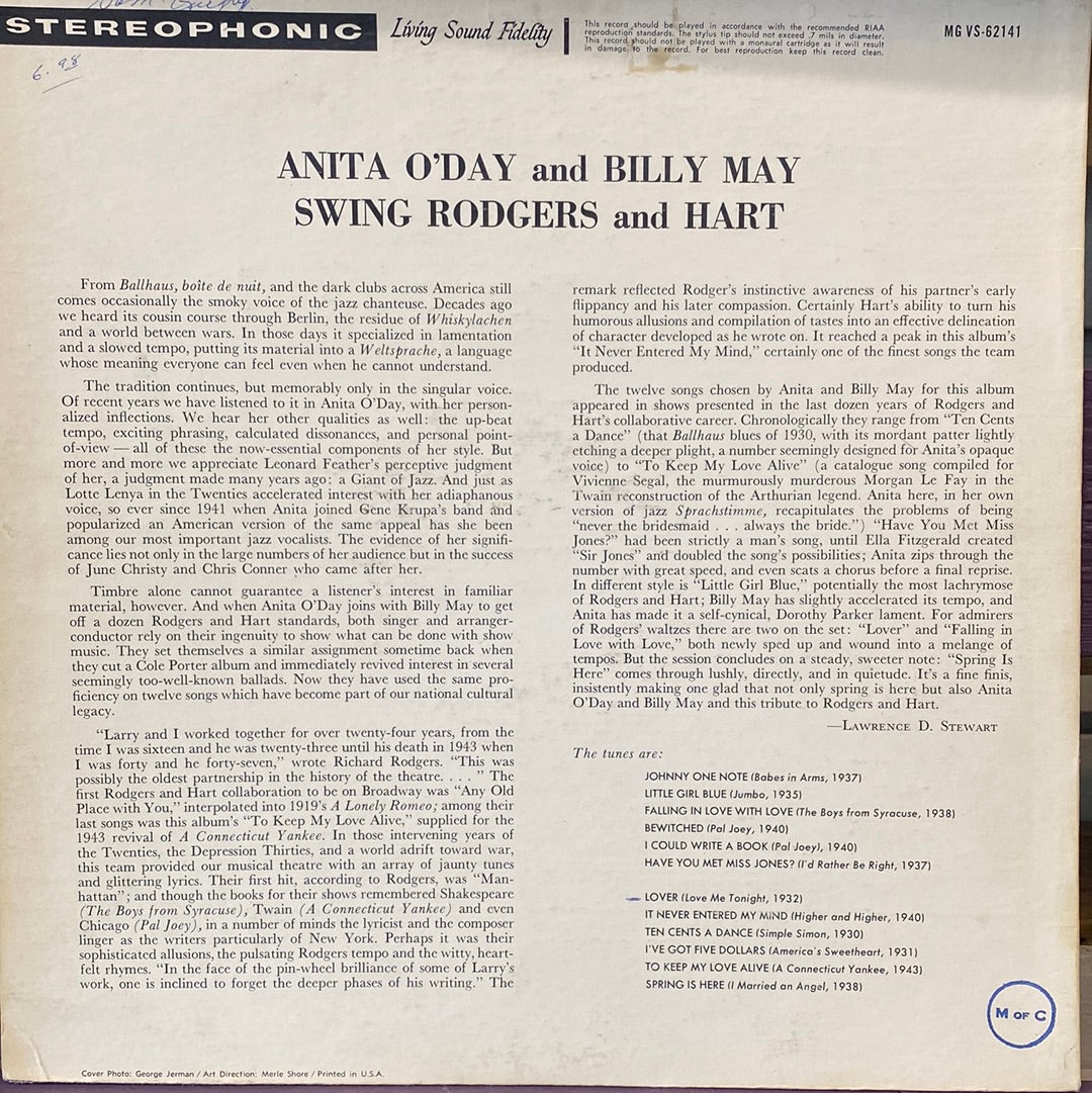 - Anita O’Day and Billy May - Swing Rodgers and Hart - Vinyl Record -