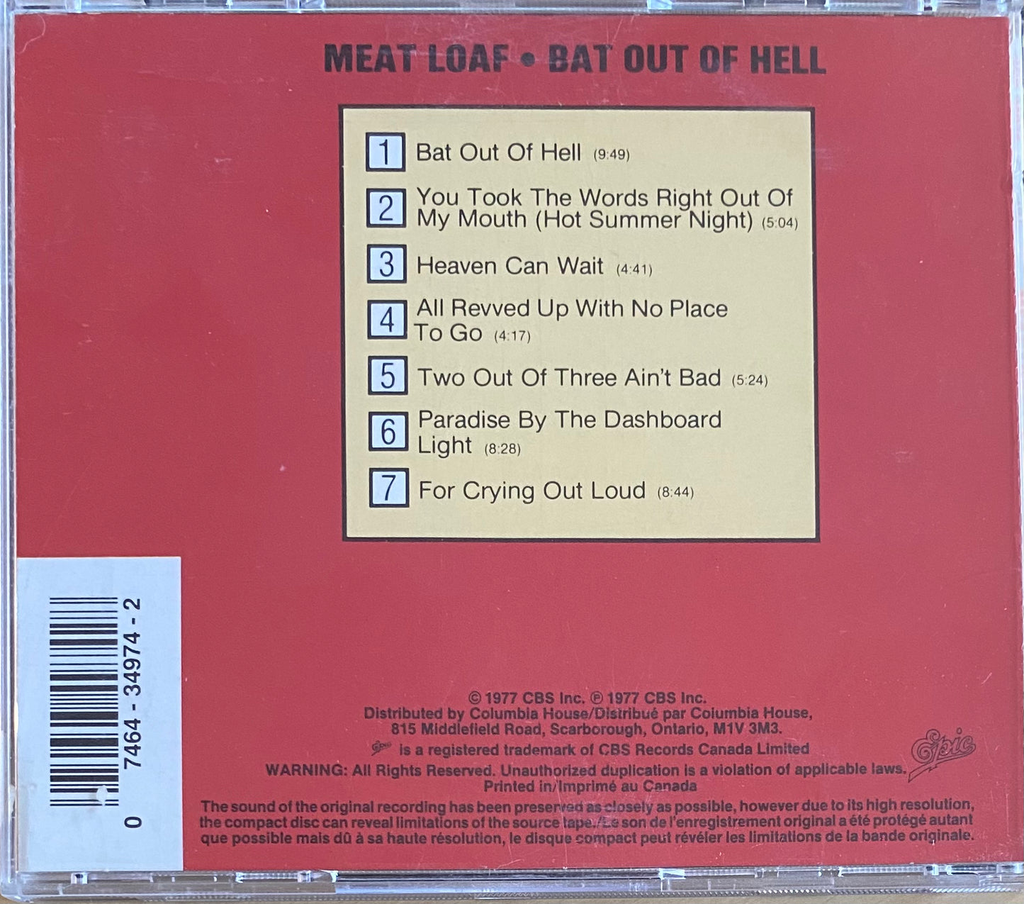 Meatloaf — Bat Out Of Hell