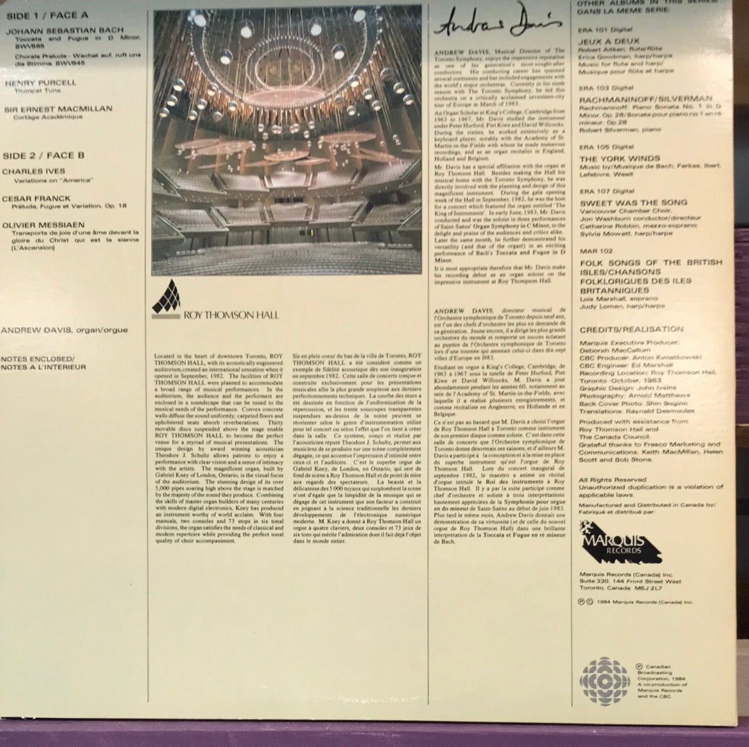 Andrew Davis plays the organ at Roy Thomson Hall - Vinyl Record - 33