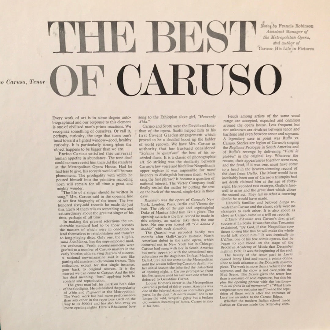 The Best of Caruso - Vinyl Record - 33