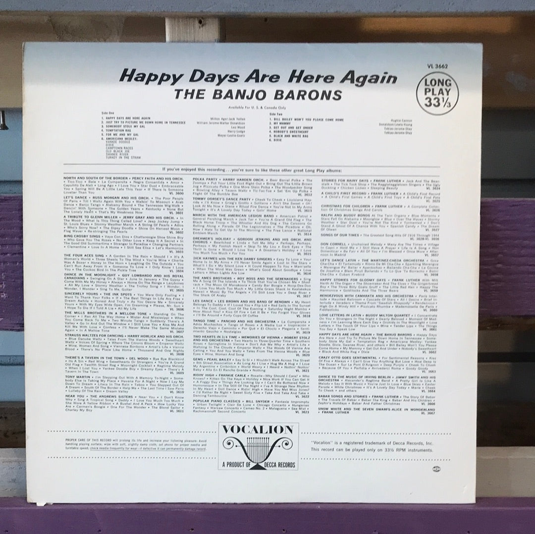 The Banjo Barons - Happy Days Are Here Again - Vinyl Record - 33