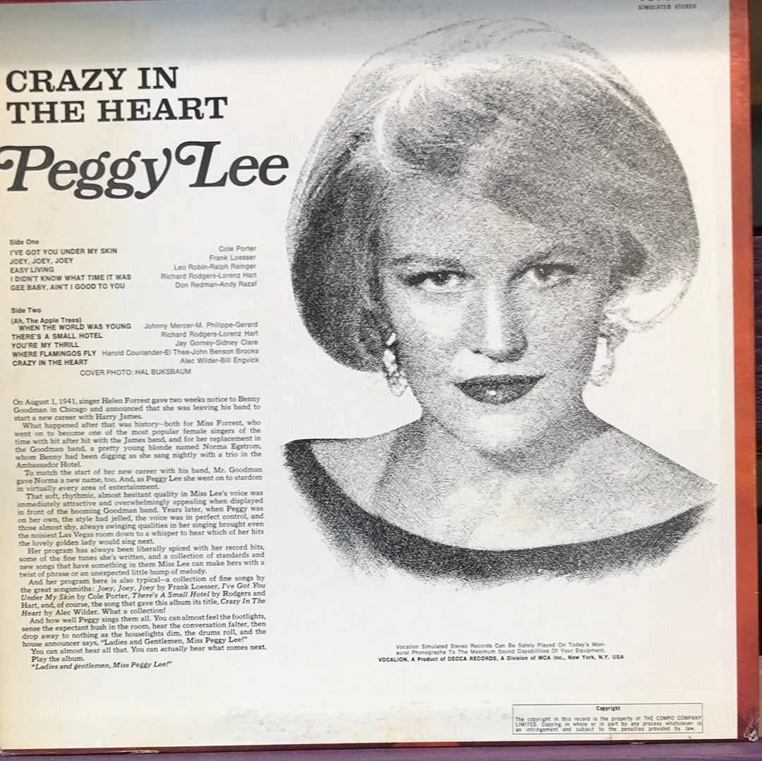 Peggy Lee - Crazy in the Heart - Vinyl Record - 33