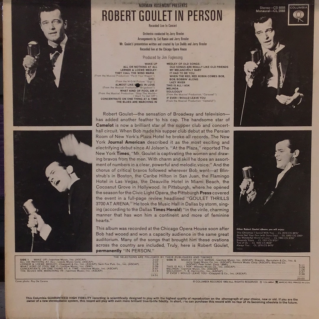 - Robert Goulet - In Person - Vinyl Record -