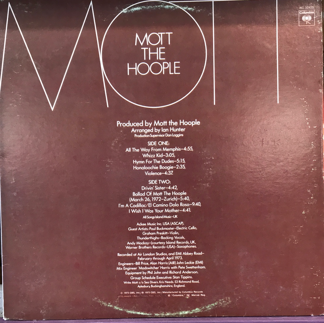 Mitt the Hoople- Mott - Vinyl Record - 33