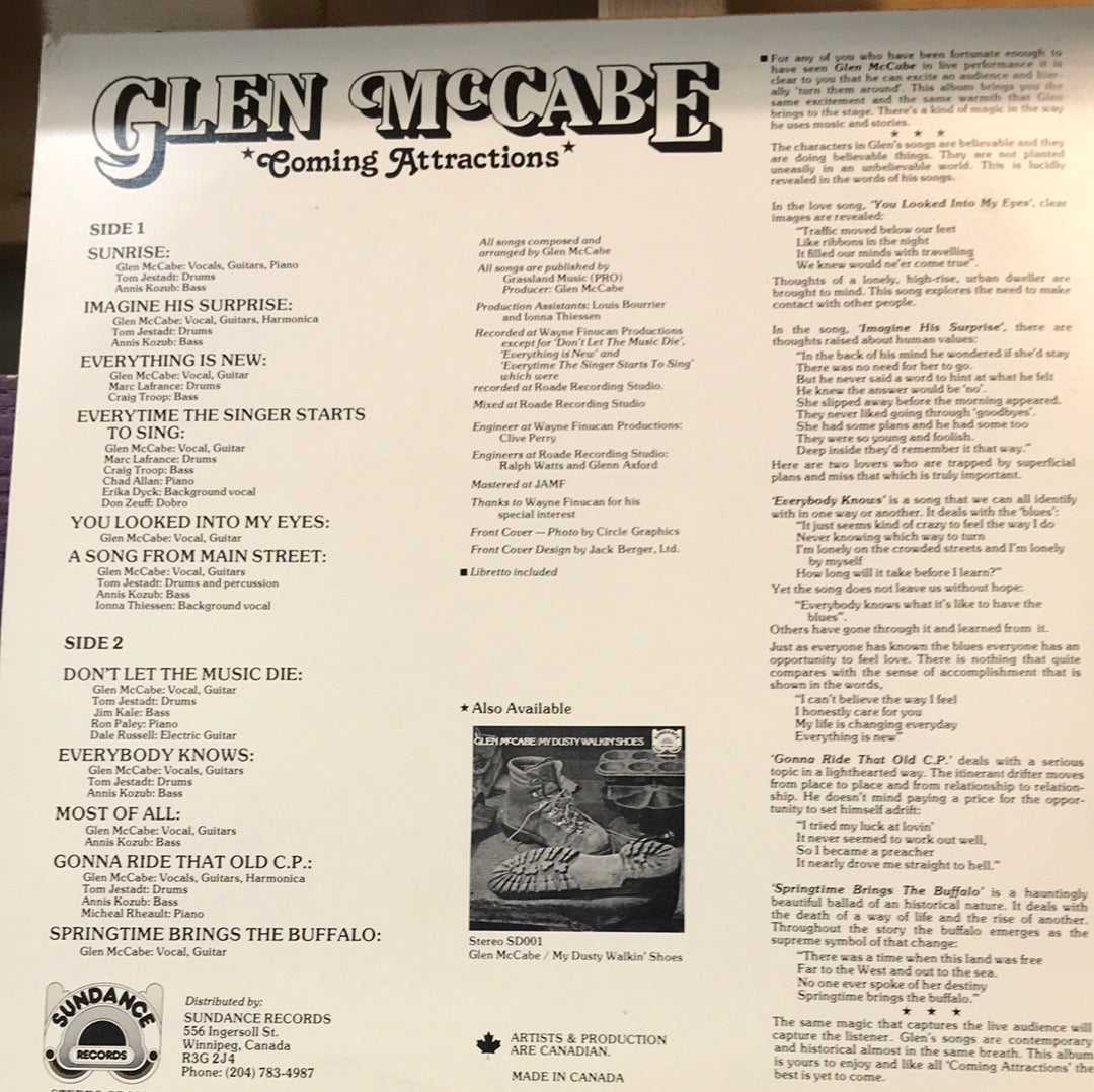 Glen McCabe - Coming Attractions - Vinyl Record - 33