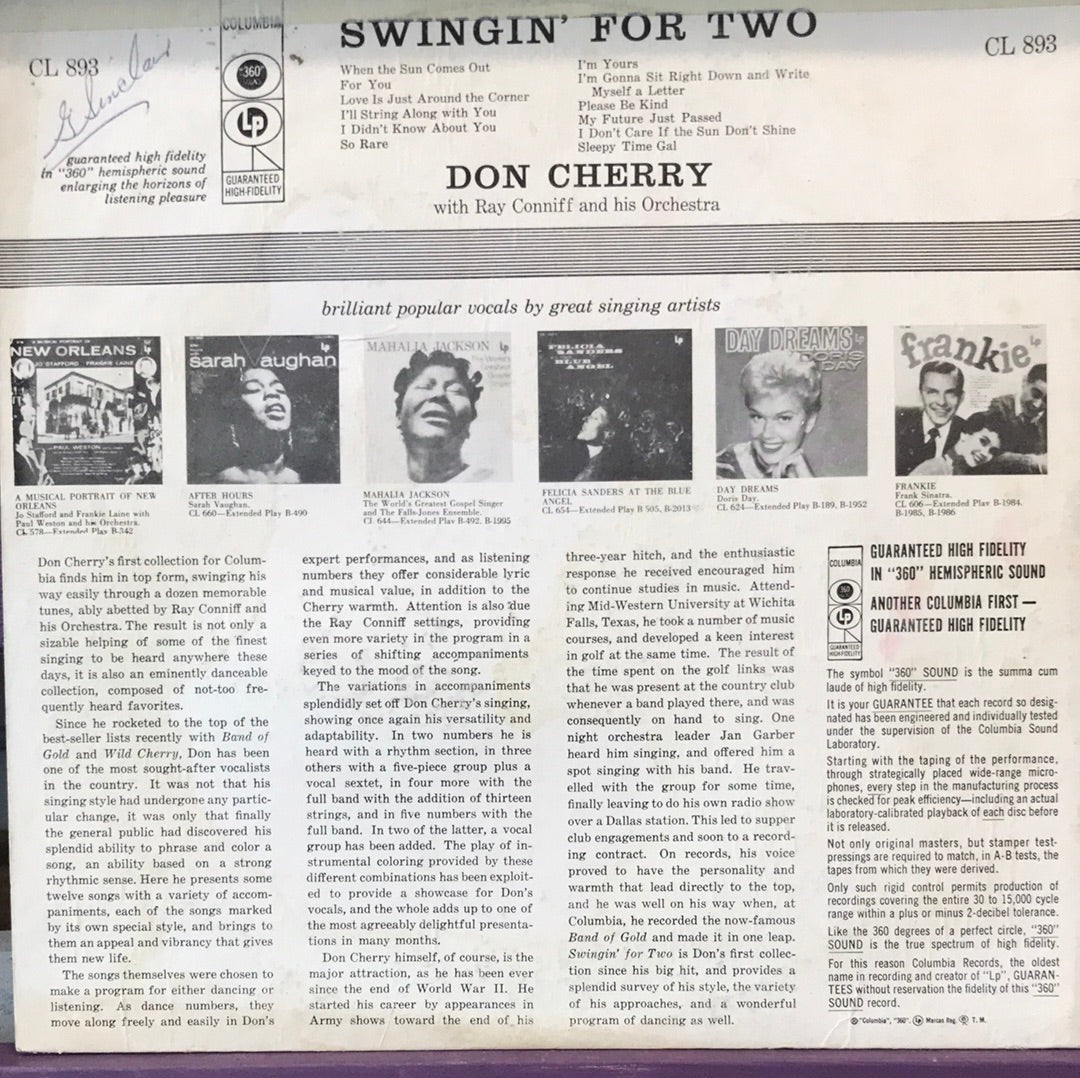 Don Cherry, Ray Conniff & his Orchestra- Swingin’ For Two - Vinyl Record - 33