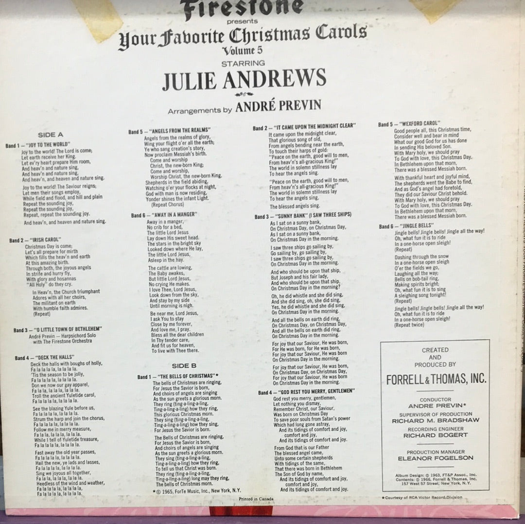 - Firestone Presents Your Favorite Christmas Carols - Volume 5 - Julie Andrews - Vinyl Record -