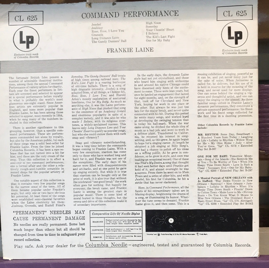 Frankie Laine - Command Performance - Vinyl Record - 33