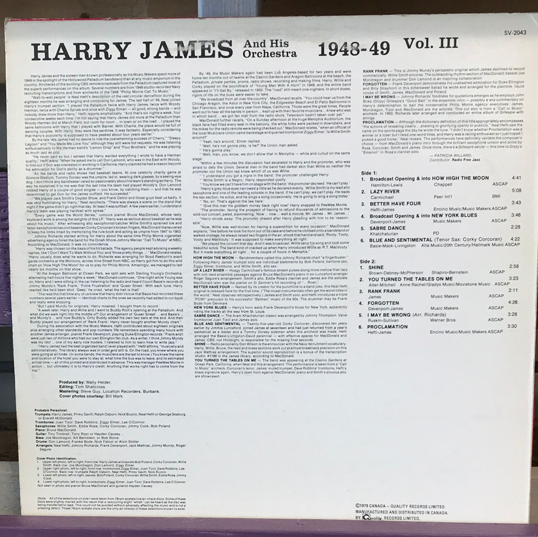 Harry James and His Orchestra 1948-49 Vol. 3 - Vinyl Record - 33