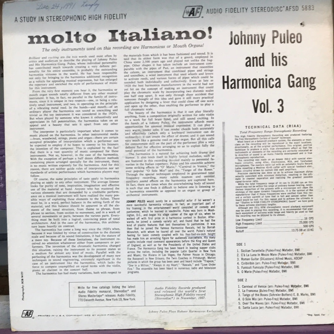 Johnny Puleo & his Harmonica Gang - Molto Italiano! - Vinyl Record - 33