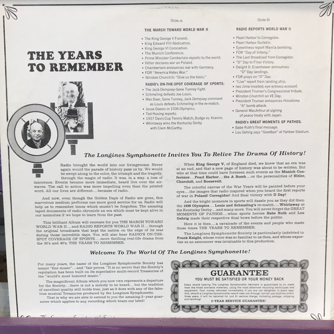 The Years to Remember- Narrated by Frank Knight - Vinyl Record - 33