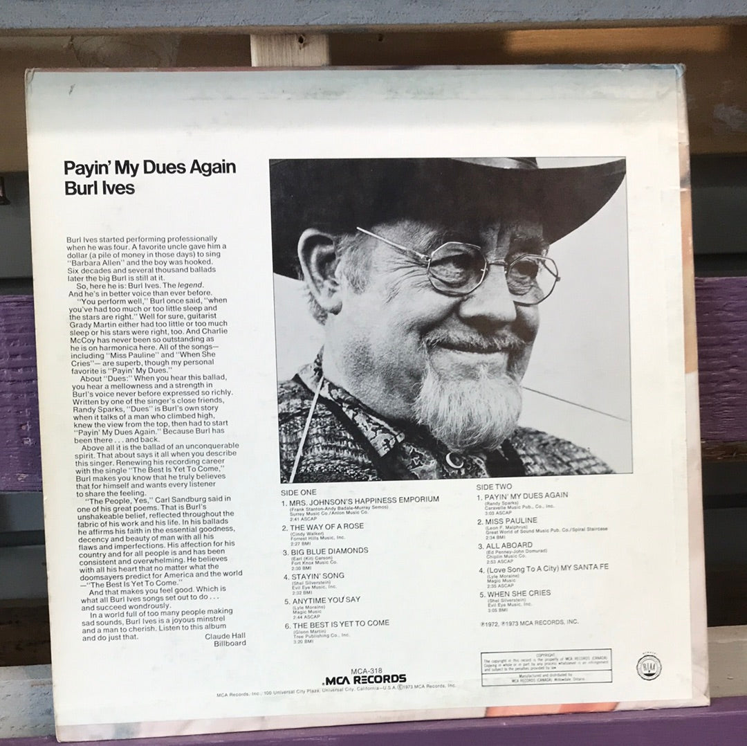 Burl Ives - Payin’ My Dues Again - Vinyl Record - 33