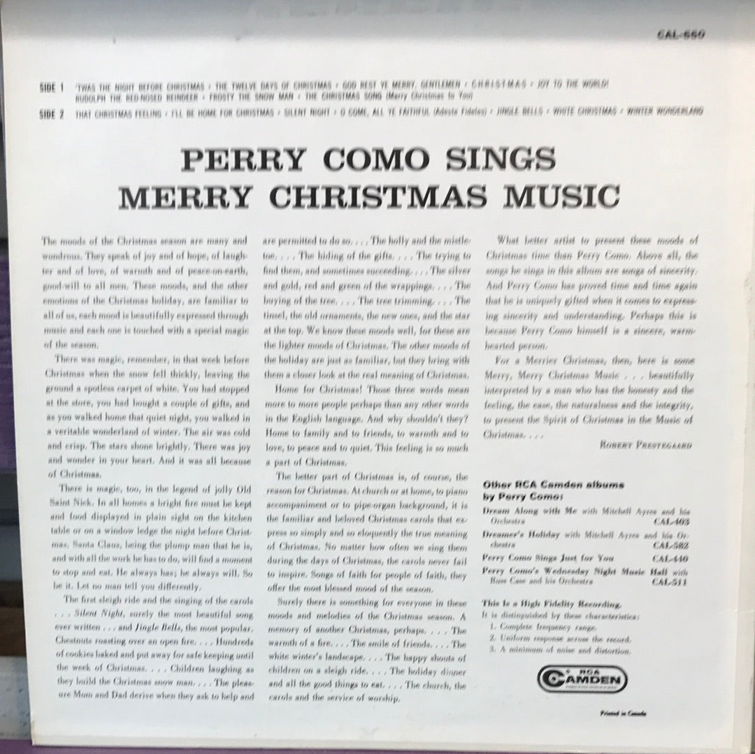 Perry Como Sings Merry Christmas Music - Vinyl Record - 33